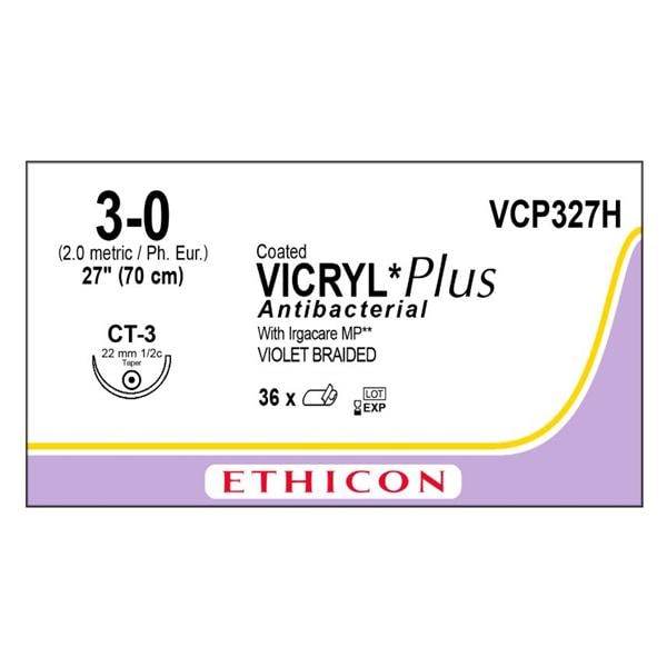 Vicryl Plus Suture 3-0 1x27" Triclosan/Polyglactin 910 Braid CT-3 Violet 36/Bx