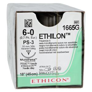 Ethilon Suture 6-0 18" Nylon Monofilament PS-3 Black 12/Bx