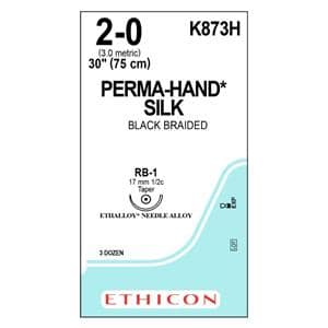 Perma-Hand Suture 2-0 1x30" Silk Braid RB-1 Black/Brown 36/Bx