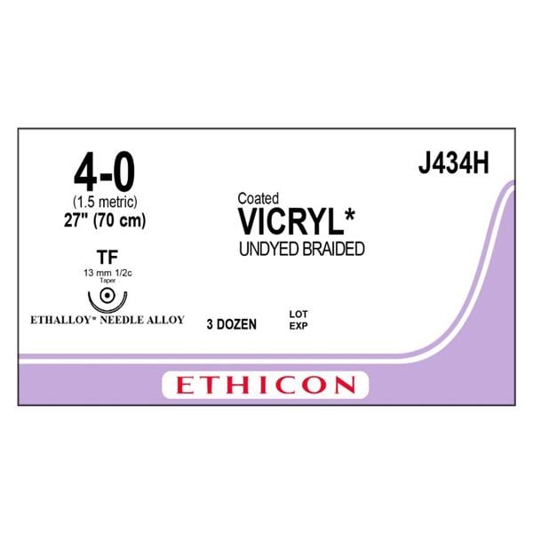 Vicryl Suture 4-0 27" Polyglactin 910 Braid TF Undyed 36/Bx