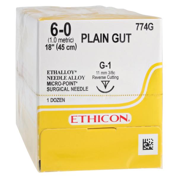 Suture 6-0 1x18" Plain Gut Monofilament G-1 Yellowish Tan 12/Bx