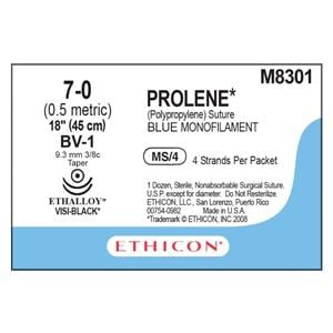 Prolene Suture 7-0 4-18" Polypropylene Monofilament BV-1/BV-1 Blue 12/Bx