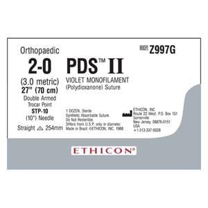 PDS II Suture 2-0 27" Polydioxanone Monofilament STP-10/STP-10 Violet 12/Bx