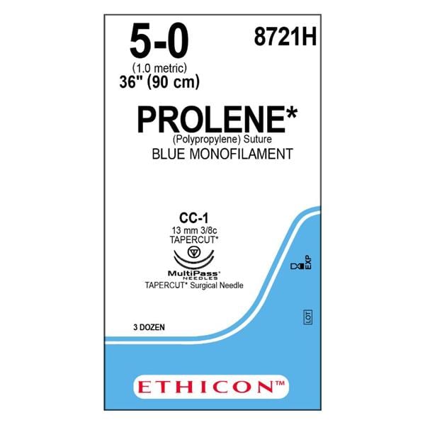 Prolene Suture 5-0 1x36" Polypropylene Monofilament CC-1/CC-1 Blue 36/Bx