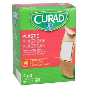 Curad Adhesive Bandage Plastic 1x3" Natural Sterile 100/Bx
