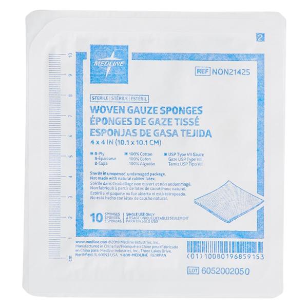 100% Woven Cotton Sponge Gauze 4x4" 8-Ply Sterile Square USP Type VII
