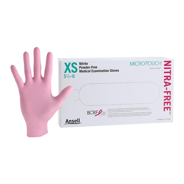 MICRO-TOUCH NitraFree Nitrile Exam Gloves X-Small Pink Non-Sterile 100/Bx