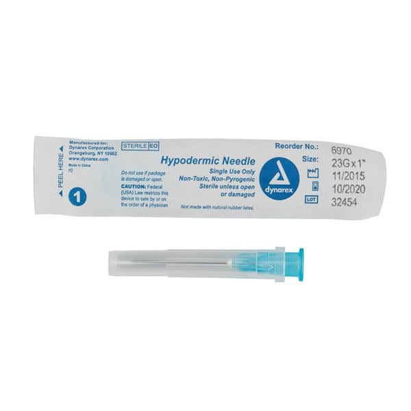 Hypodermic Needle 23gx1" Blue Conventional 100/bx, 10 BX/CA