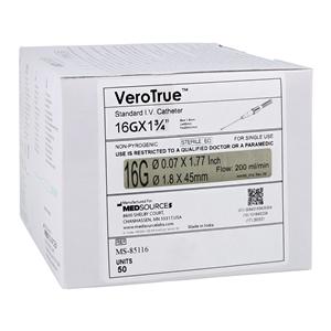 VeroTrue IV Catheter IV Port 16 Gauge 1-3/4" 50/Bx