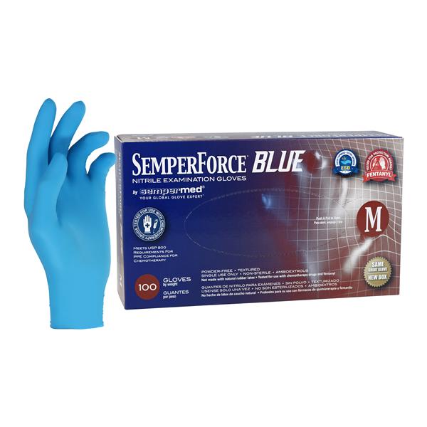 SemperForce Nitrile Exam Gloves Medium Blue Non-Sterile 10/Ca