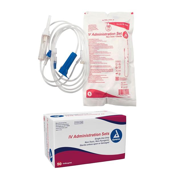 IV Administration Set 2 Needle-Free Y-Sites 112" 10 Drops/mL 28mL 50/Bx