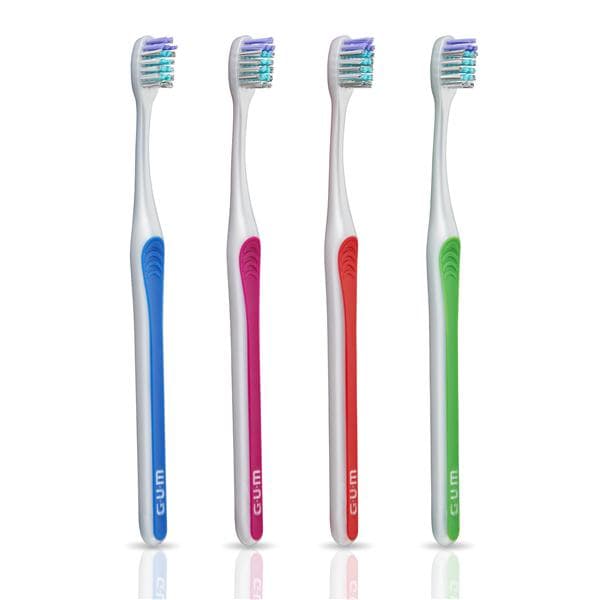 GUM Bright Care Manual Toothbrush Adult Soft Subcompact 4 Assorted Colors 12/Pk