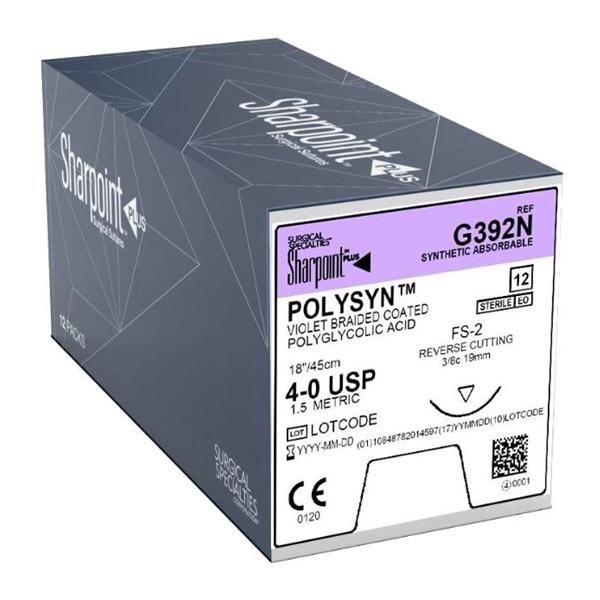 Polysyn Suture 4-0 18" Polyglycolic Acid Braid DS-18 Violet 12/Bx