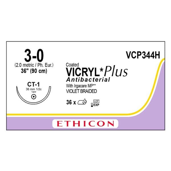 Vicryl Plus Suture 3-0 36" Triclosan/Polyglactin 910 Braid CT-1 Violet 36/Bx