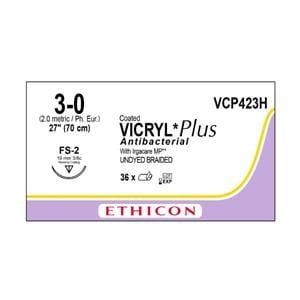 Vicryl Plus Suture 3-0 27" Triclosan/Polyglactin 910 Braid FS-2 Undyed 36/Bx