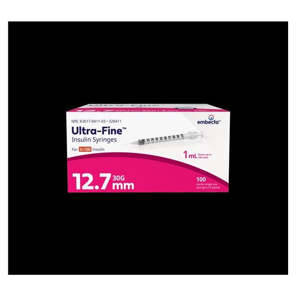 Ultra-Fine Insulin Syringe/Needle 30gx1/2" 1cc Tan Conventional LDS 100/Bx