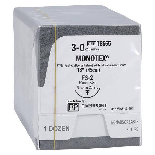 Monotex Suture 3-0 18" Dense Polytetrafluoroethylene Monofilament FS-2 Wt 12/Bx