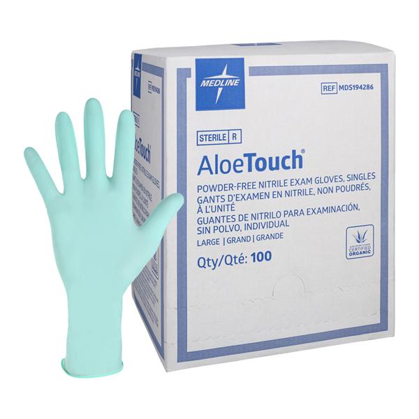 Aloetouch Nitrile Exam Gloves Large Green Sterile, 4 BX/CA
