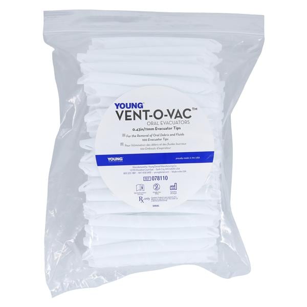 Vent-O-Vac HVE Tips Side Vented White S Tip Soft Touch Plastic 100/Pk