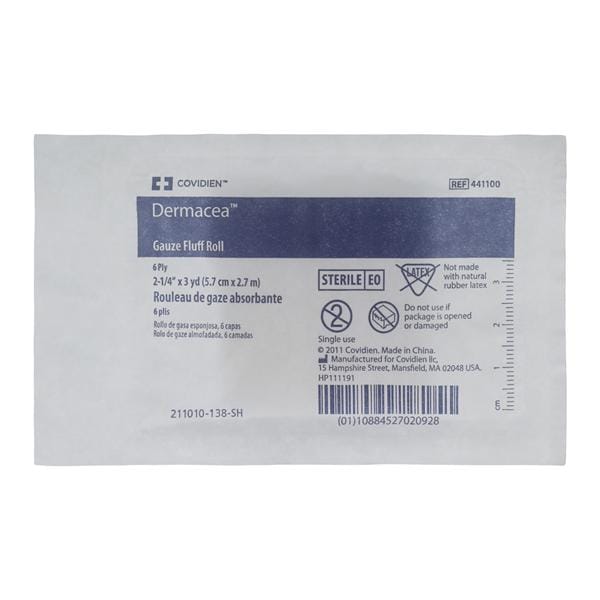 Dermacea Gauze Bandage Cotton Fluff 2.25"x3yd 6 Ply Sterile 1/Rl, 96 RL/CA