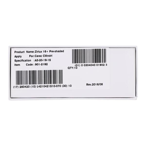 Zirlux 16+ Zirconia Block A3 20x19x15mm Ea