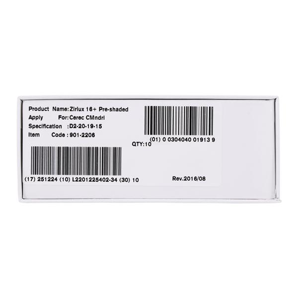 Zirlux 16+ Zirconia Block D2 20x19x15mm Ea