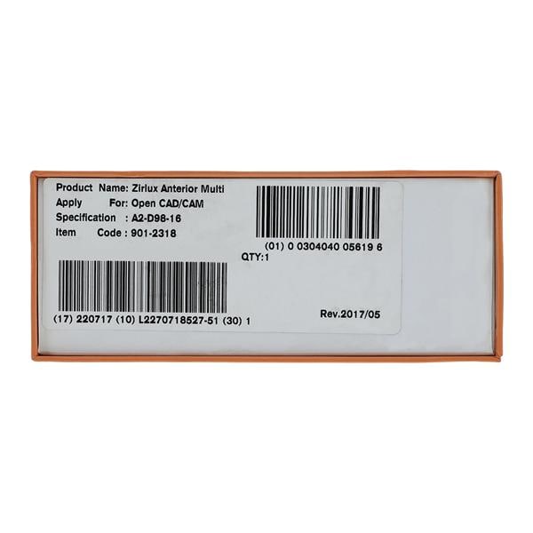 Zirlux Anterior Multi Zirconia Disc A2 98x16mm Ea