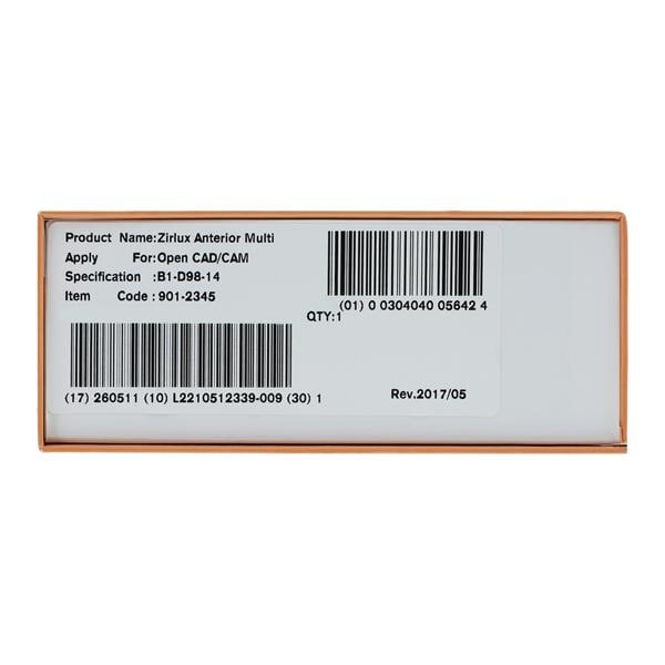 Zirlux Anterior Multi Zirconia Disc B1 98x14mm Ea