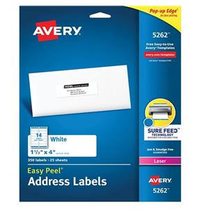 Avery White Laser Address Labels 1 1/3" x 4" Box Of 350 350/Pk