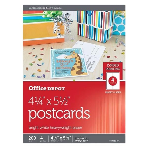 Inkjet/Laser Post Cards 4 1/4 in x 5 1/2 in Bright White 200/Pack 200/Pk