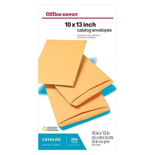 Large Format Kraft Envelopes 10 in x 13 in Brown 250/Pack 250/Bx