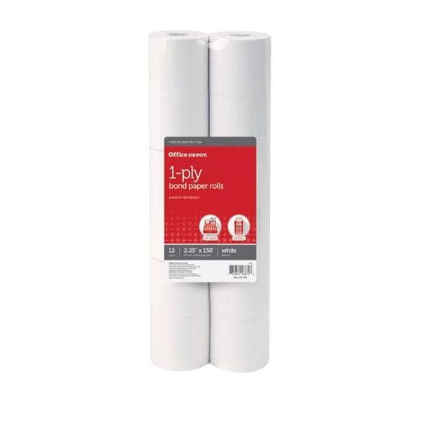 Single-Ply Paper Rolls 2 1/4 in x 130 ft White 12/Pk