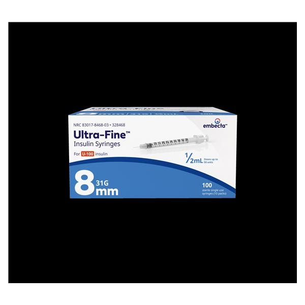 Ultra-Fine II Insulin Syringe/Needle 31gx5/16" 0.5cc Conventional LDS 100/Bx