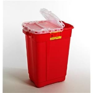 Sharps Container 17gal Red/Clear 14-3/4x20x23-1/2" Hinge Lid Plastic Ea, 5 EA/CA