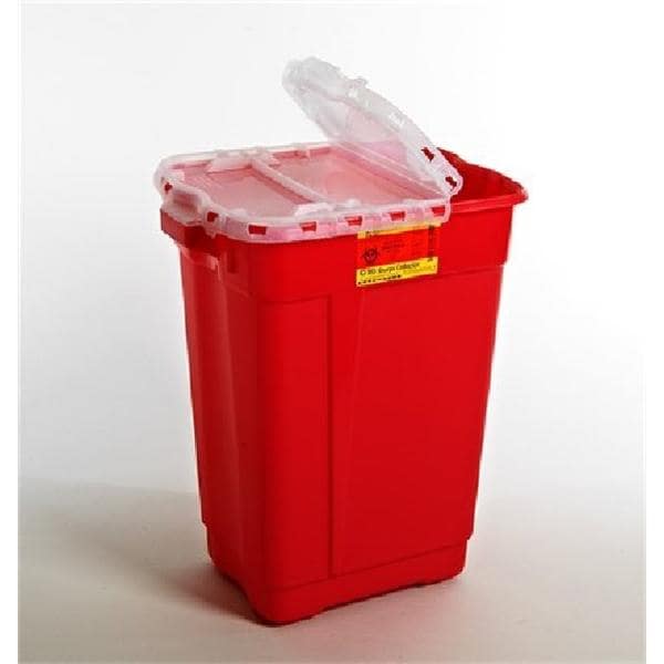 Sharps Container 17gal Red/Clear 14-3/4x20x23-1/2" Hinge Lid Plastic Ea, 5 EA/CA
