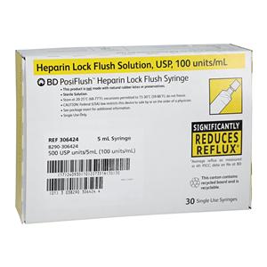 Heparin Lock Flush IV Flush Solution 100u/mL PF Prefilled Syringe 5mL 30/Package