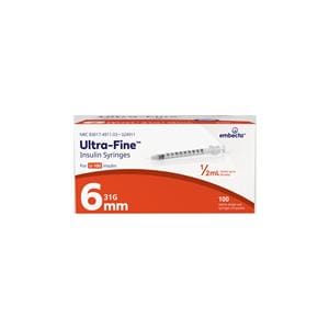 Ultra-Fine Insulin Syringe/Needle 31gx6mm 0.5cc Conventional LDS 100/Bx