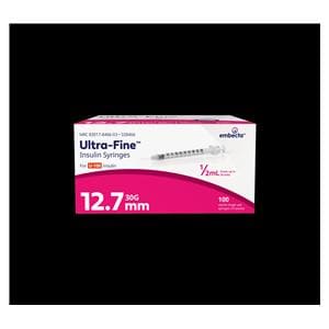 Ultra-Fine Insulin Syringe/Needle 30gx1/2" 0.5cc Tan Conventional LDS 100/Bx