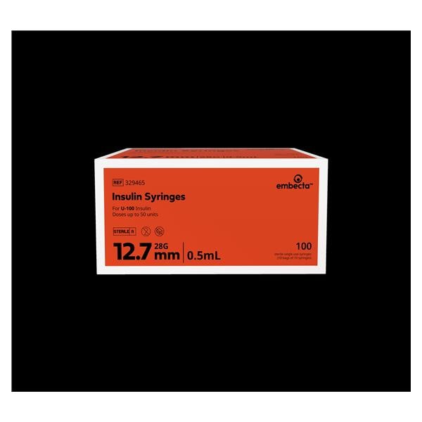 Micro-Fine IV Insulin Syringe/Needle 28gx1/2" 0.5cc Orange Cnvntnl LDS 100/Bx